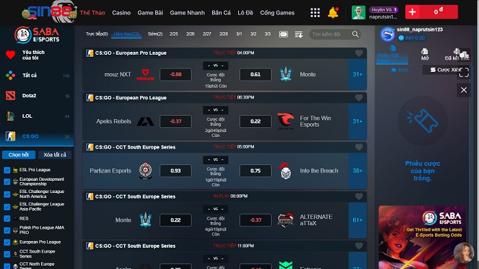 CS:GO bộ môn cá cược Sin88 dẫn đầu xu hướng